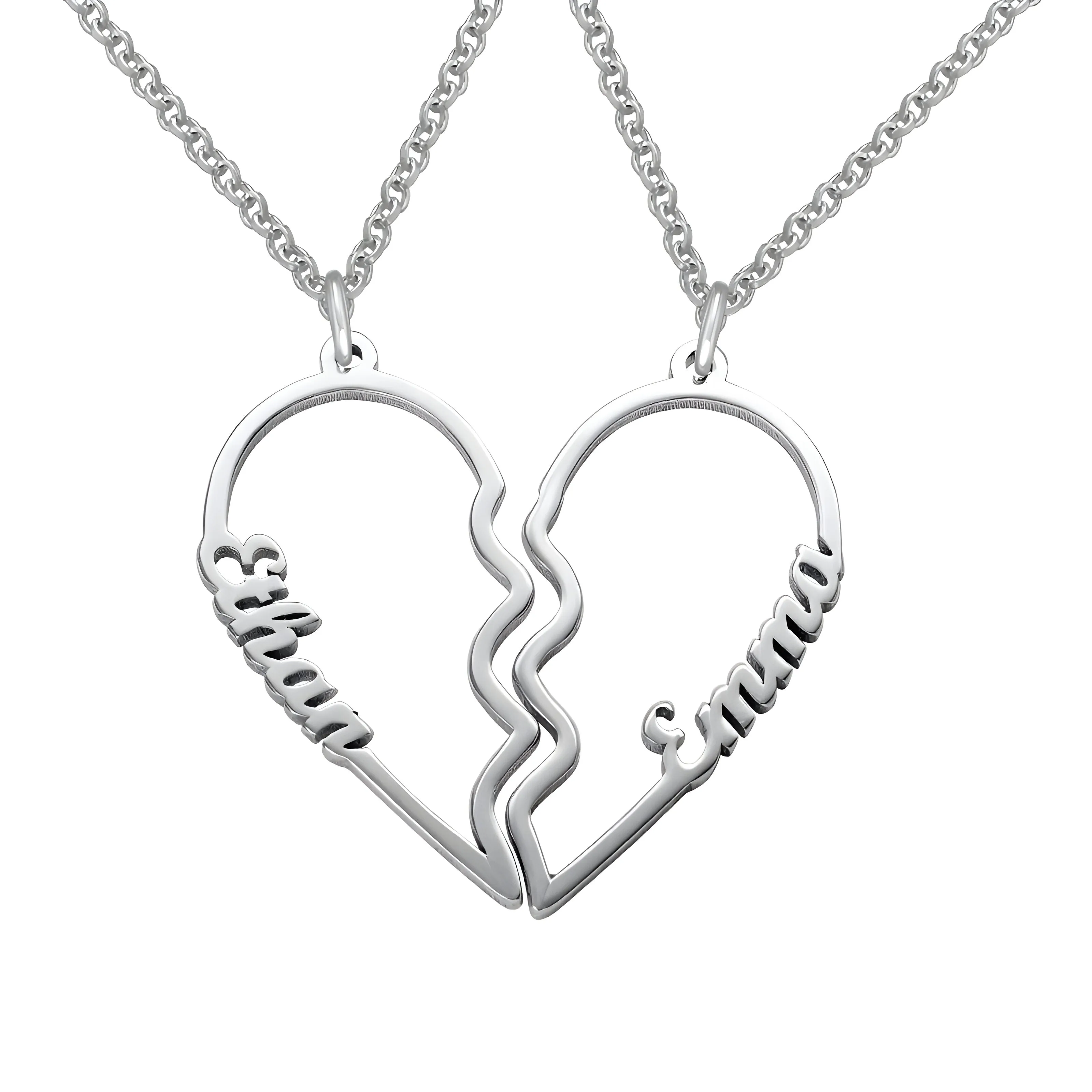Personalised Broken Hearts Couple Name Pendant (Pair of 2)