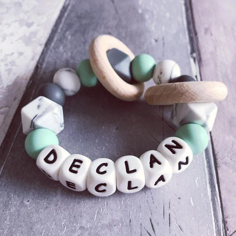 Personalised Silicone Teething Ring Mint