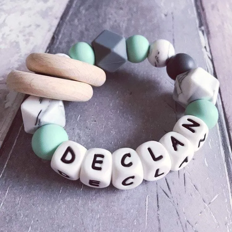 Personalised Silicone Teething Ring Mint
