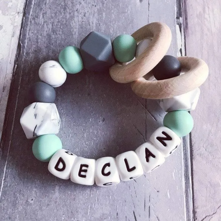 Personalised Silicone Teething Ring Mint