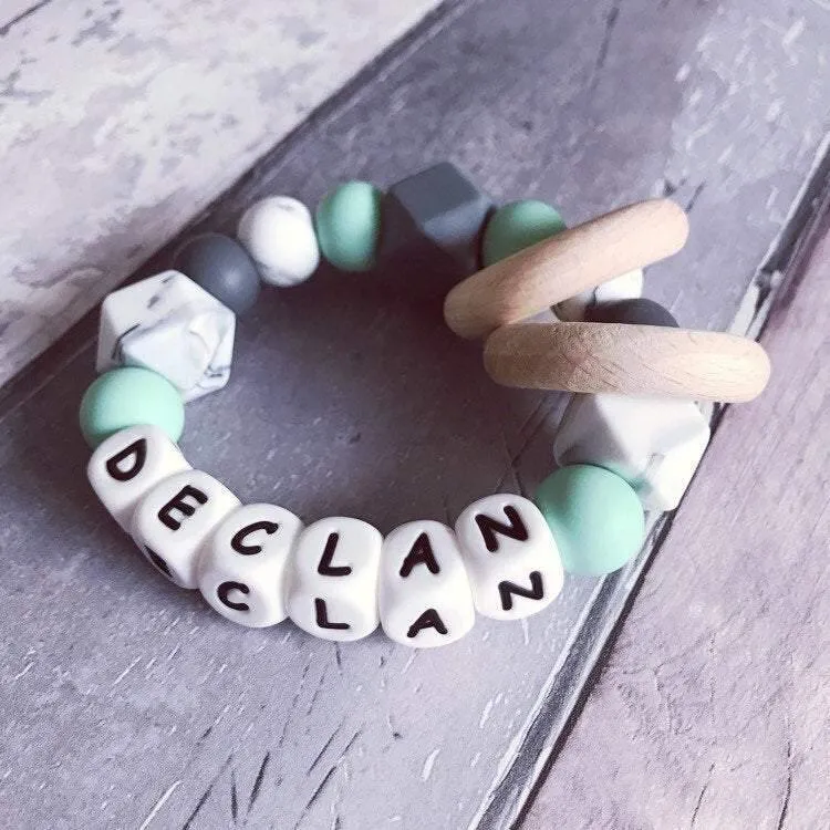 Personalised Silicone Teething Ring Mint