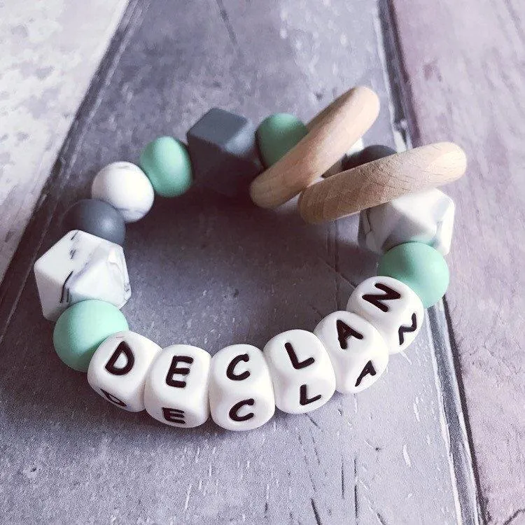 Personalised Silicone Teething Ring Mint