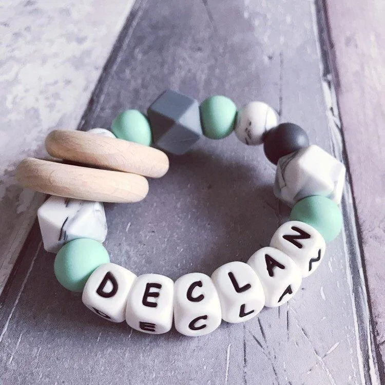 Personalised Silicone Teething Ring Mint
