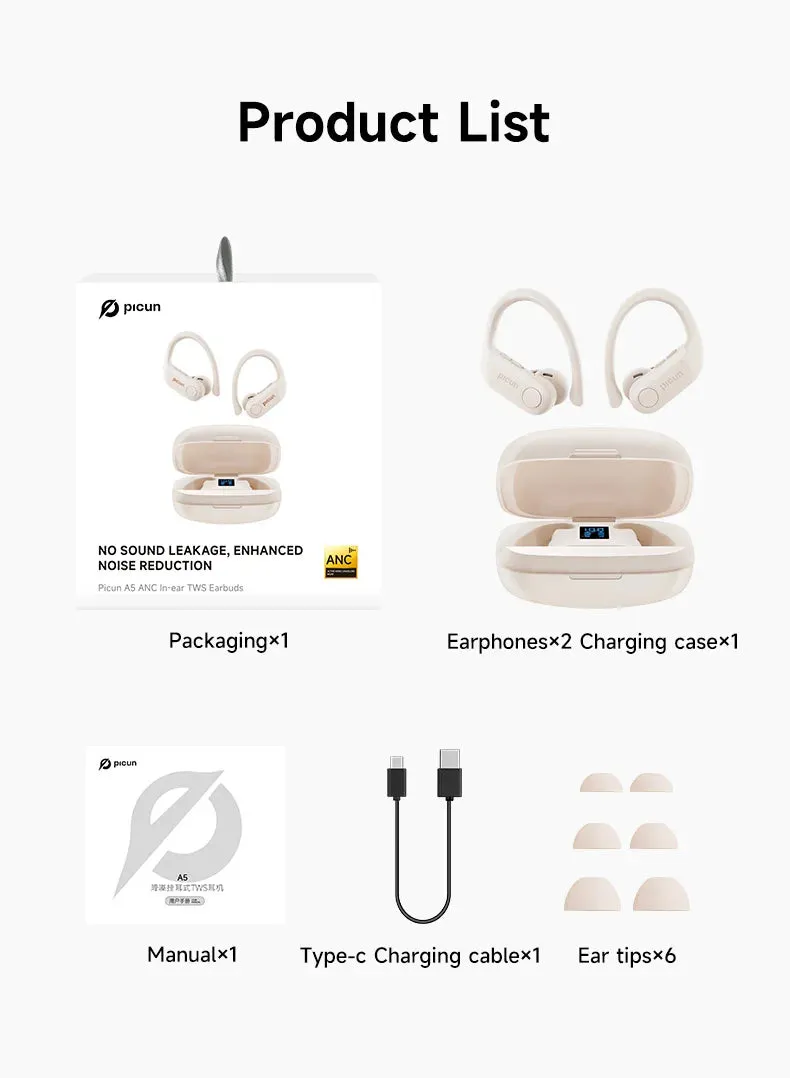 PICUN A5 ANC Bluetooth Wireless Sports Earbuds