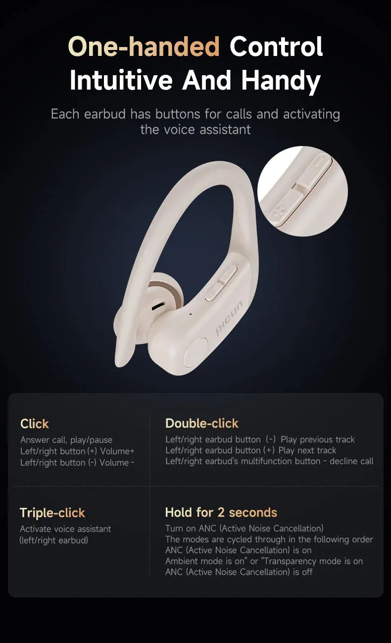 PICUN A5 ANC Bluetooth Wireless Sports Earbuds