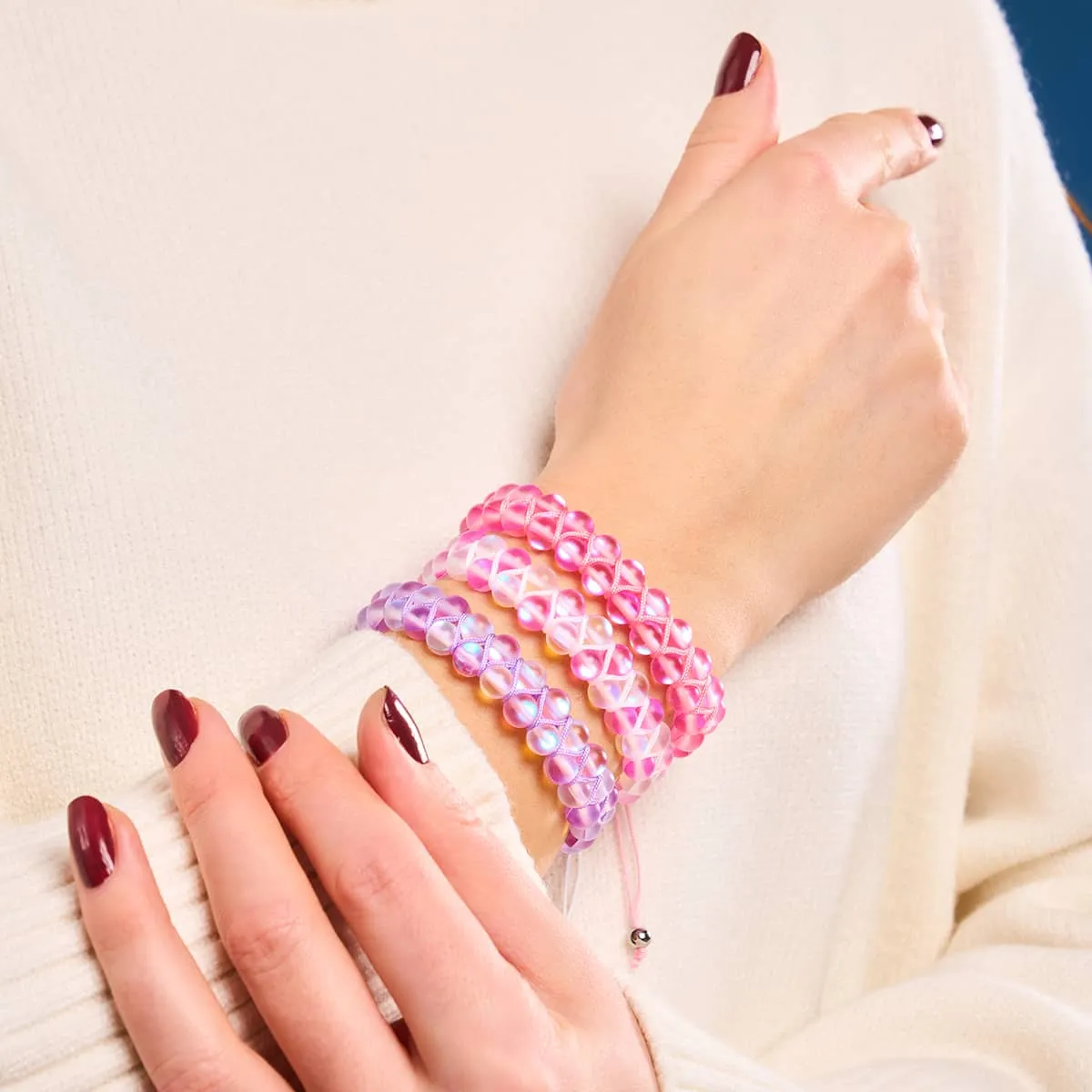 Pink and White | Silver | Double Mermaid Glass Bracelet