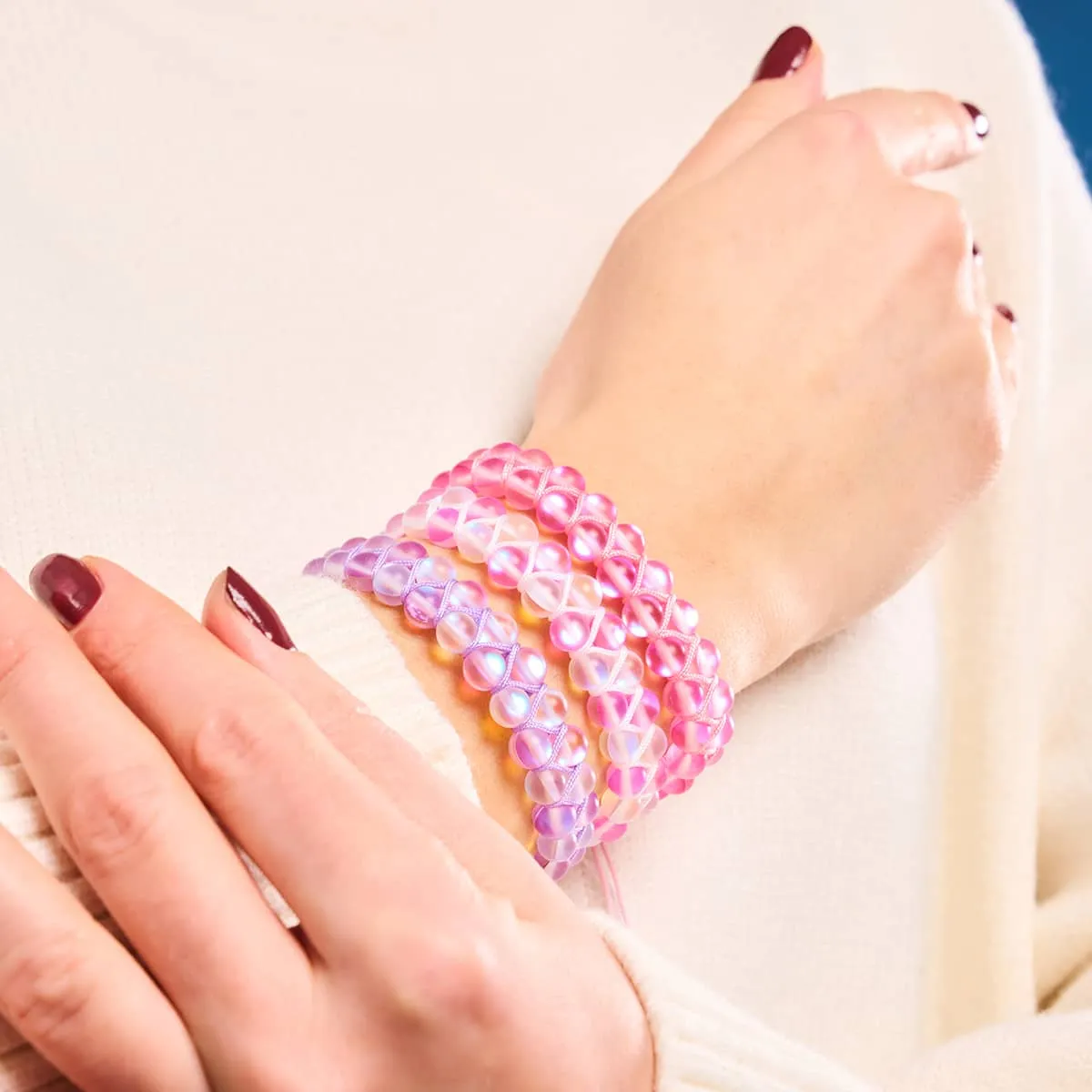 Pink and White | Silver | Double Mermaid Glass Bracelet