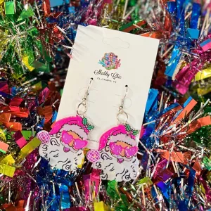Pink Disco Santa Earrings