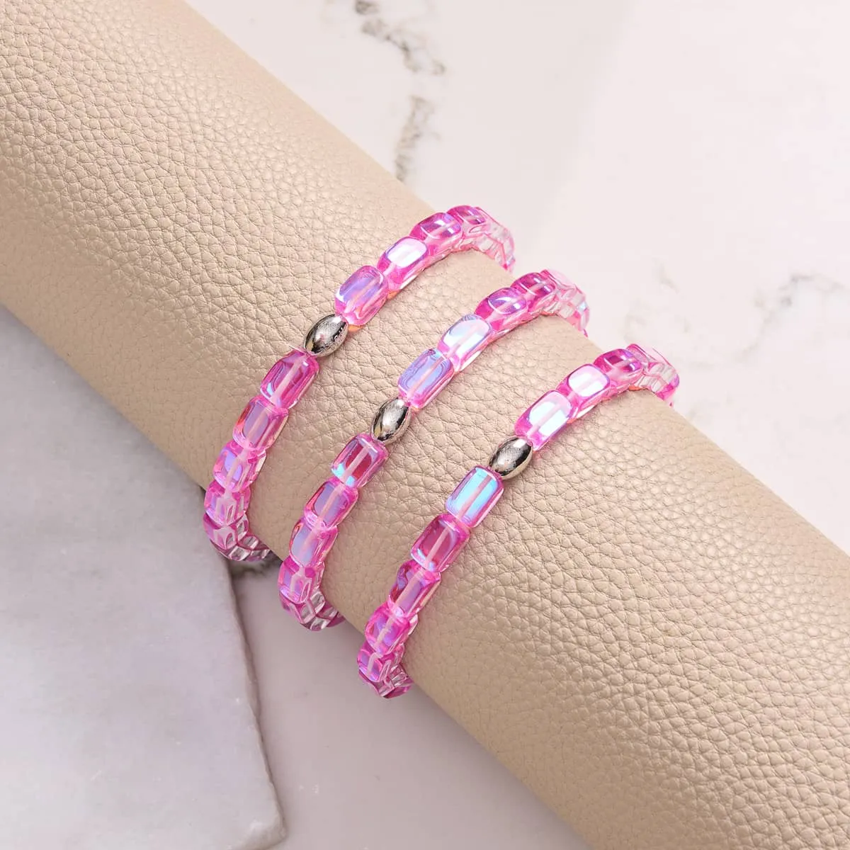 Pink Nebula | .925 Sterling Silver | Galaxy Glass Pebble Bracelet