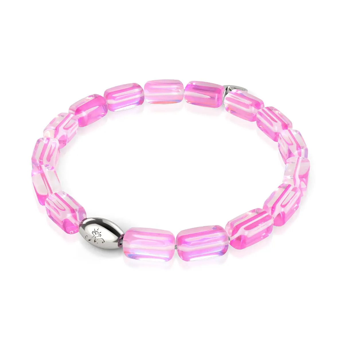 Pink Nebula | .925 Sterling Silver | Galaxy Glass Pebble Bracelet