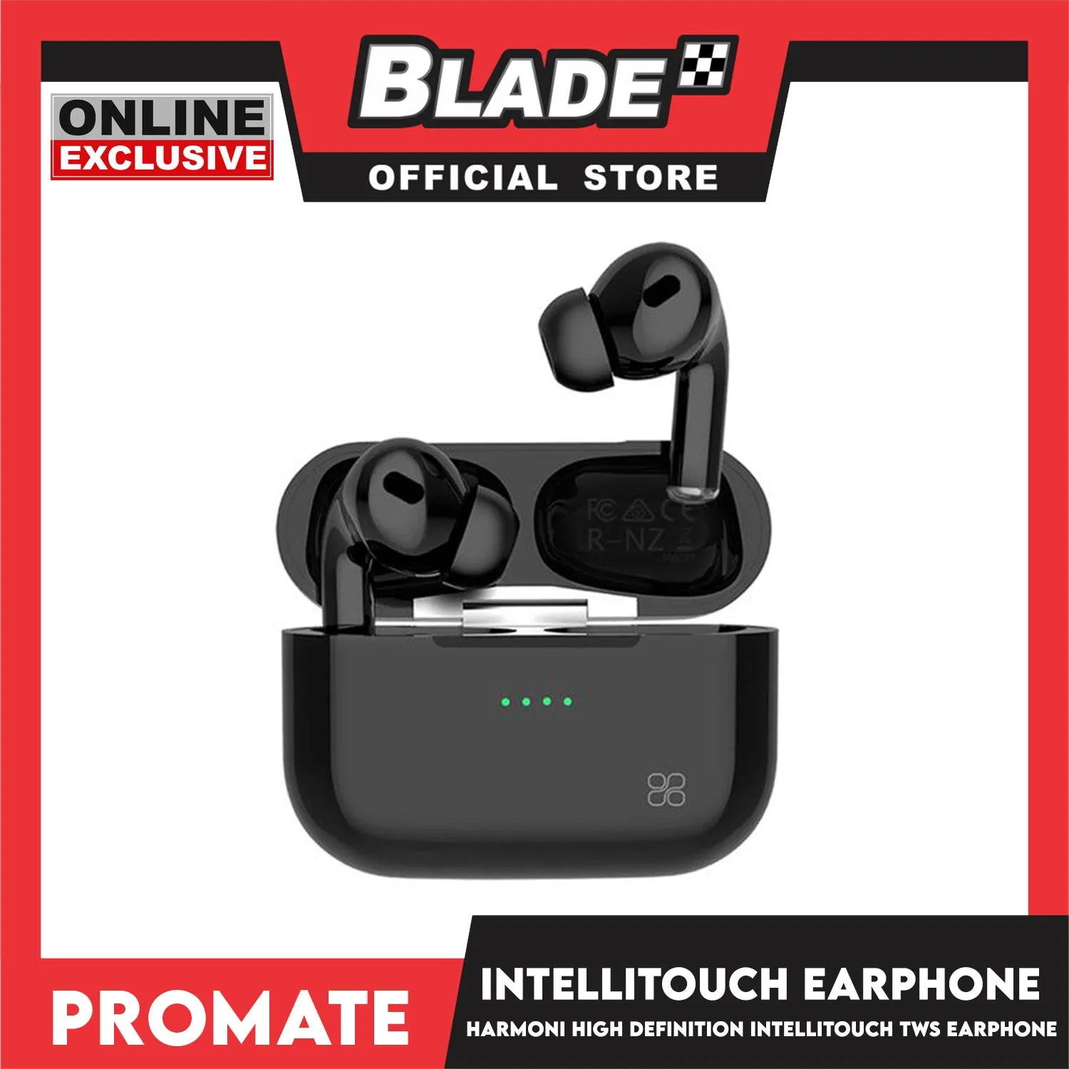 Promate Bluetooth Earphone with Charging Case 400mah Harmoni (Black) High Definition Intellitouch TWS Earphone Wireless Earbuds Headphones