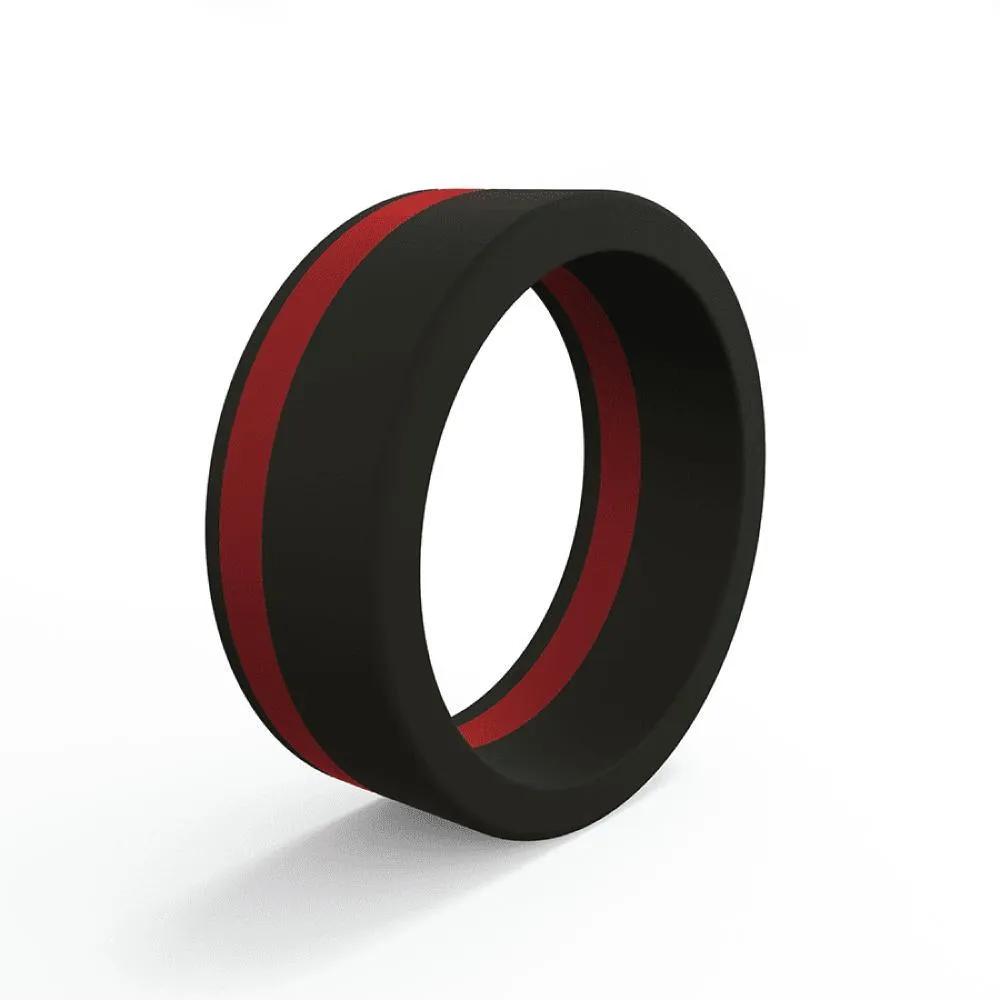 QALO Men's Thin Red Line Pinstripe Silicone Ring