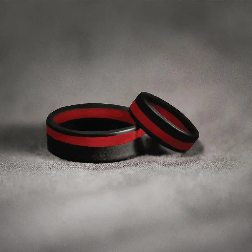 QALO Men's Thin Red Line Pinstripe Silicone Ring