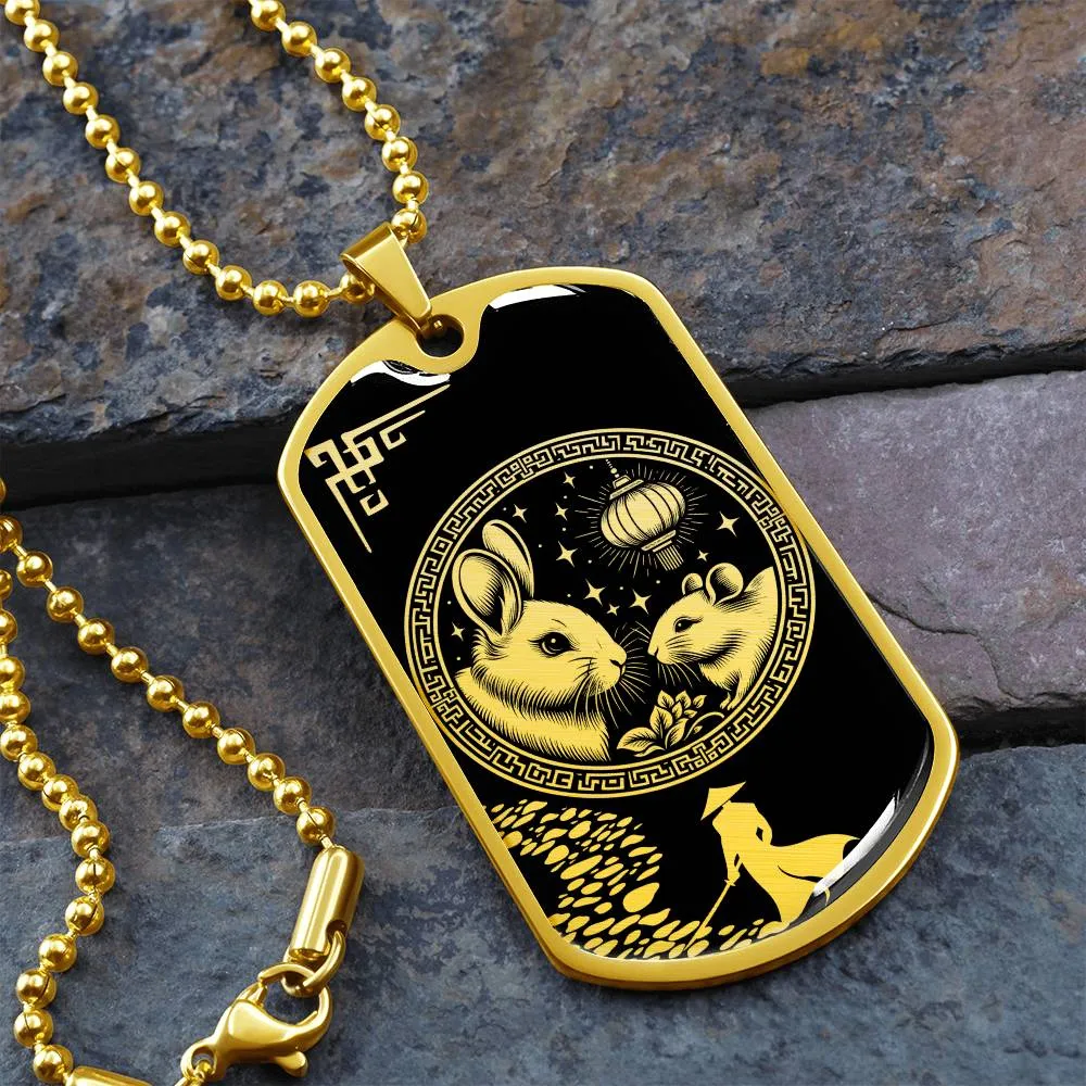 Rabbit Necklace, Personalized Chinese Zodiac Animal Jewelry, 18K Gold Lunar New Year Charm Pendant, Engraved Spirit Companion Rat Necklace