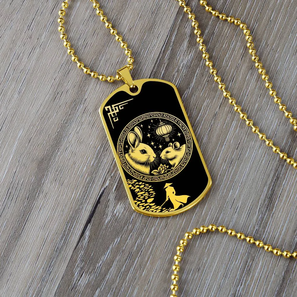 Rabbit Necklace, Personalized Chinese Zodiac Animal Jewelry, 18K Gold Lunar New Year Charm Pendant, Engraved Spirit Companion Rat Necklace