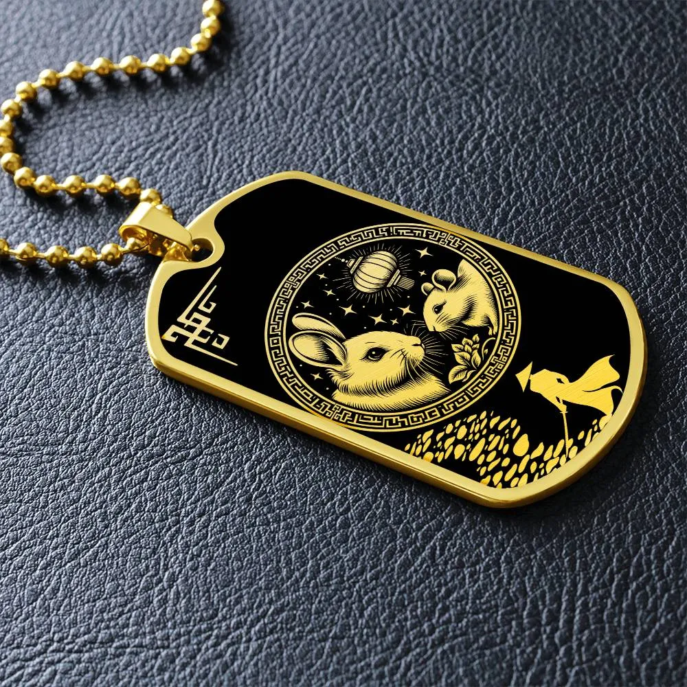 Rabbit Necklace, Personalized Chinese Zodiac Animal Jewelry, 18K Gold Lunar New Year Charm Pendant, Engraved Spirit Companion Rat Necklace