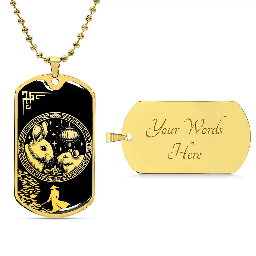 Rabbit Necklace, Personalized Chinese Zodiac Animal Jewelry, 18K Gold Lunar New Year Charm Pendant, Engraved Spirit Companion Rat Necklace