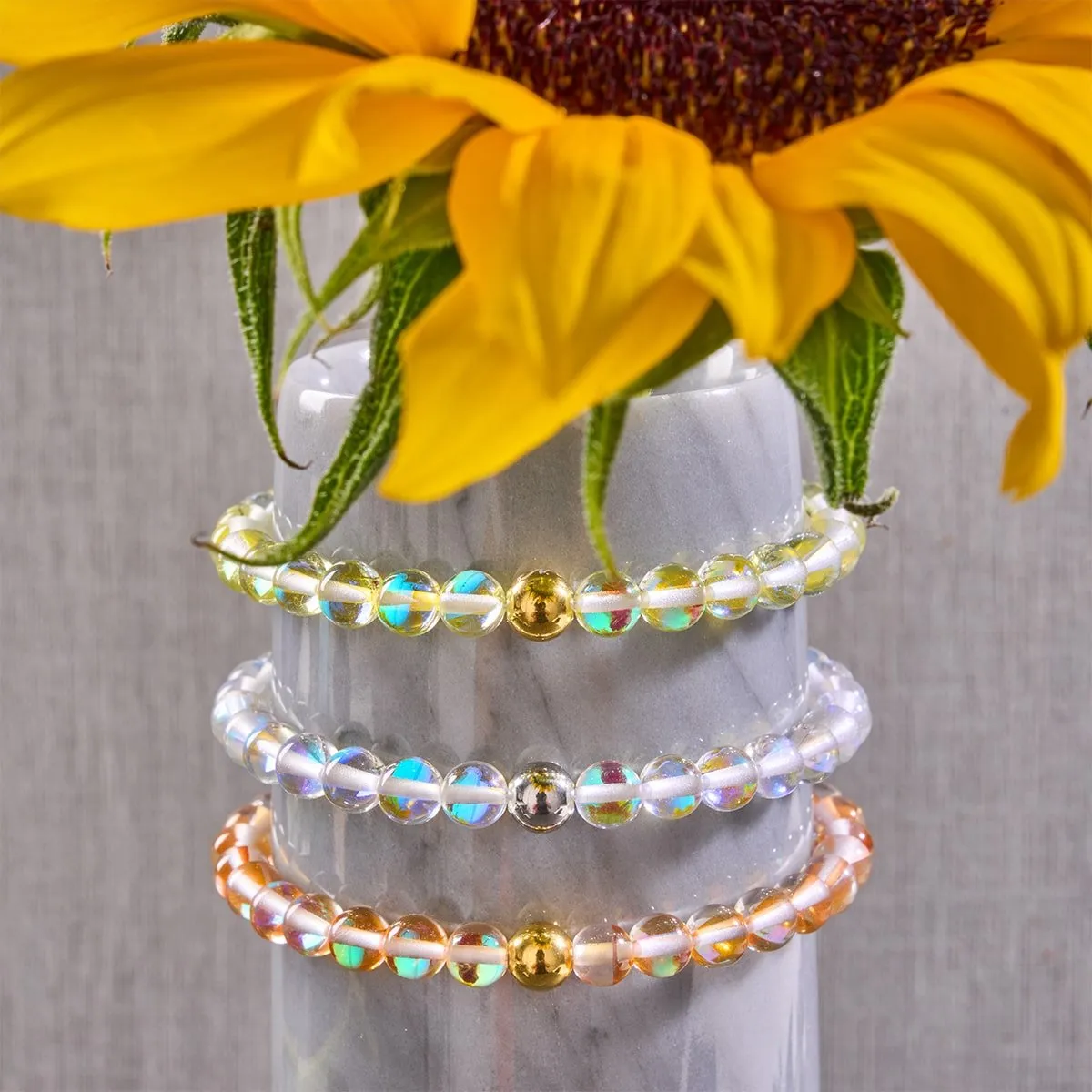 Rainbow Supernova | Gold | Galaxy Glass Macrame Bead Bracelet