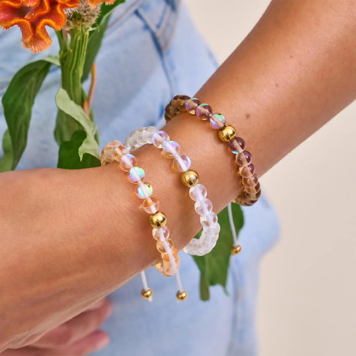 Rainbow Supernova | Gold | Galaxy Glass Macrame Bead Bracelet
