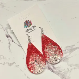 Red and Silver Glitter Teardrop Earrings