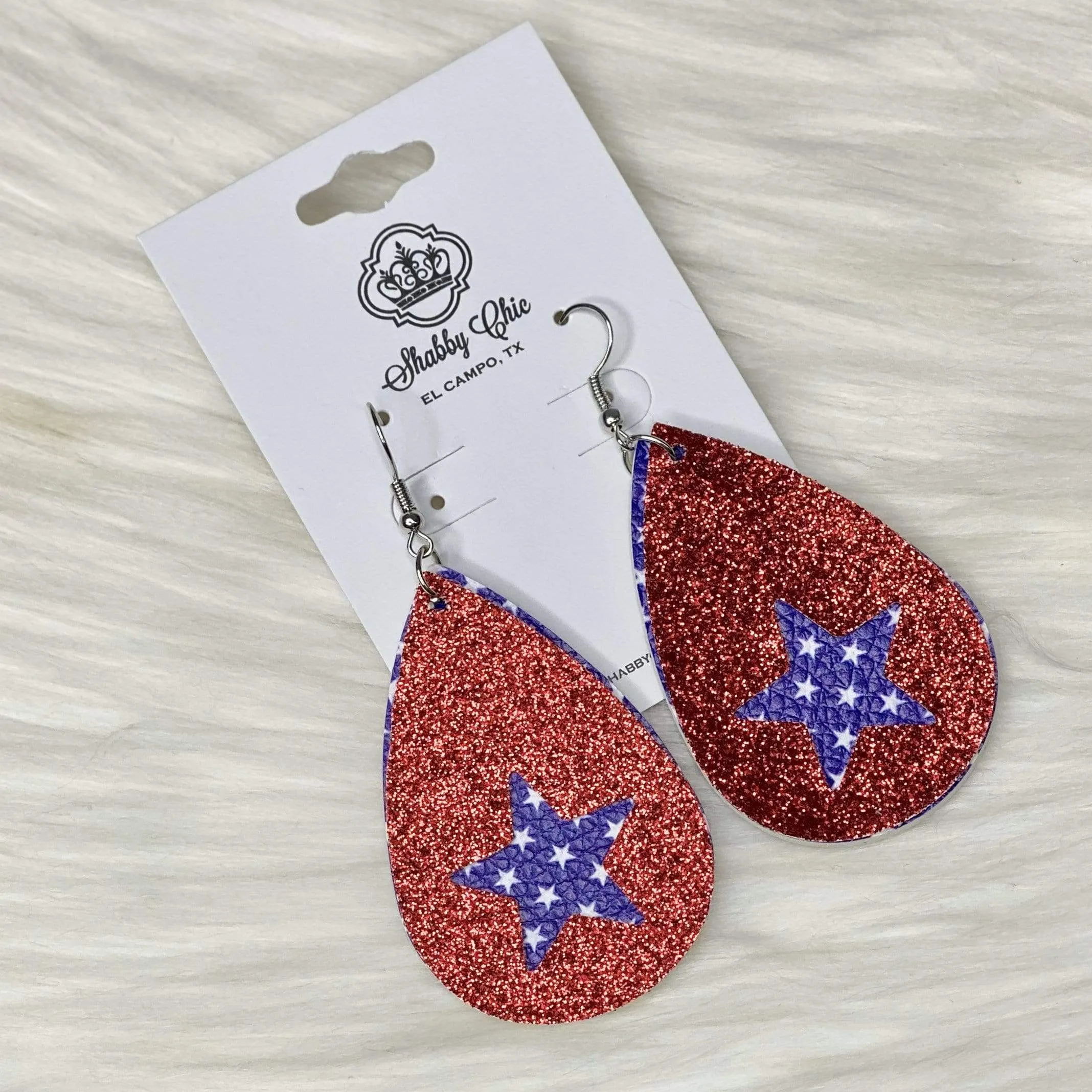 Red Glitter with Stars in Star earrings