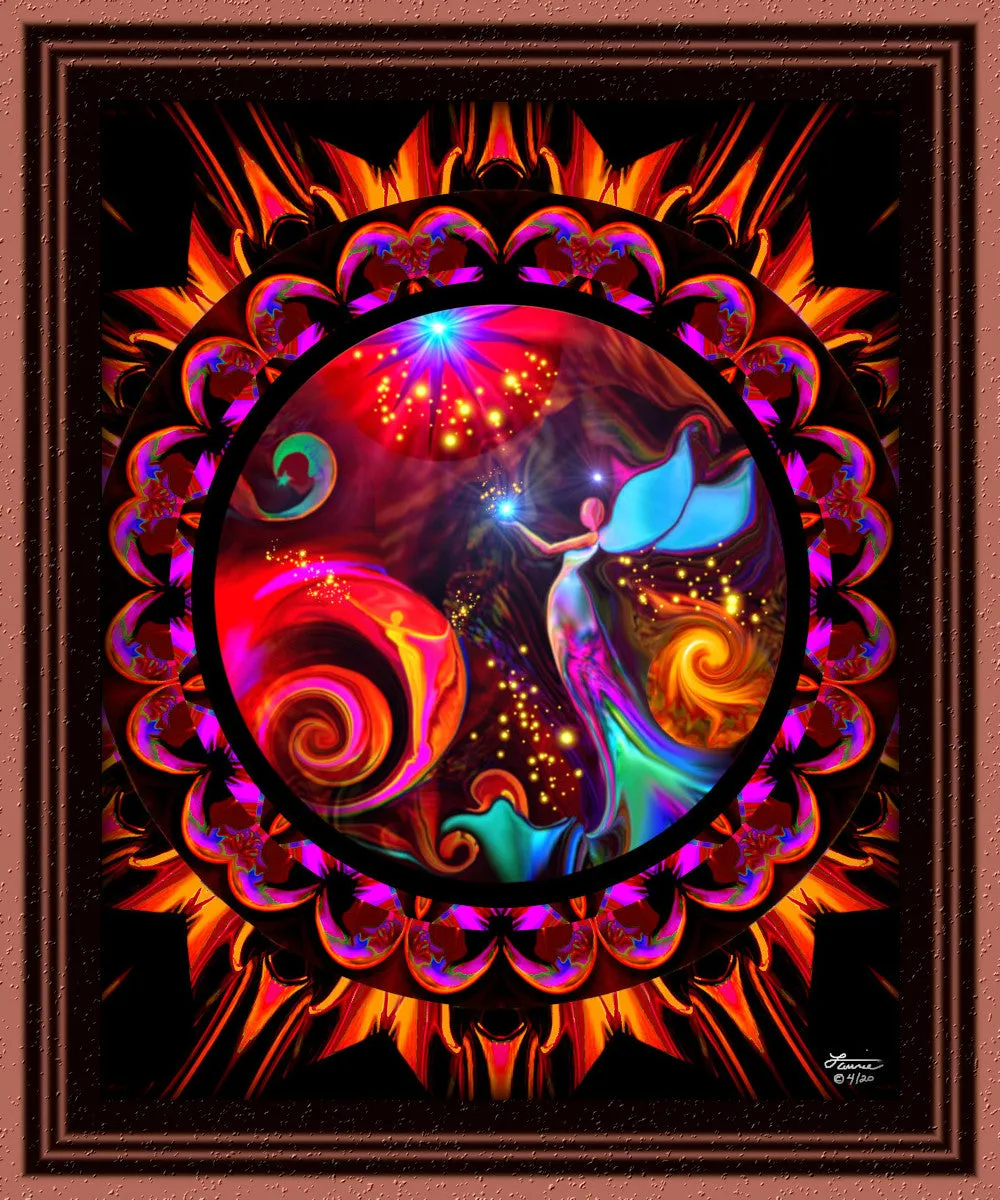 Red Root Chakra Angel Art, Reiki Energy Mandala Wall Decor -"Gratitude"