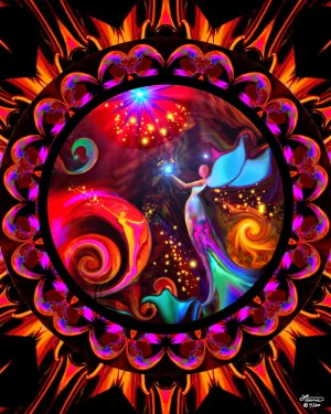 Red Root Chakra Angel Art, Reiki Energy Mandala Wall Decor -"Gratitude"