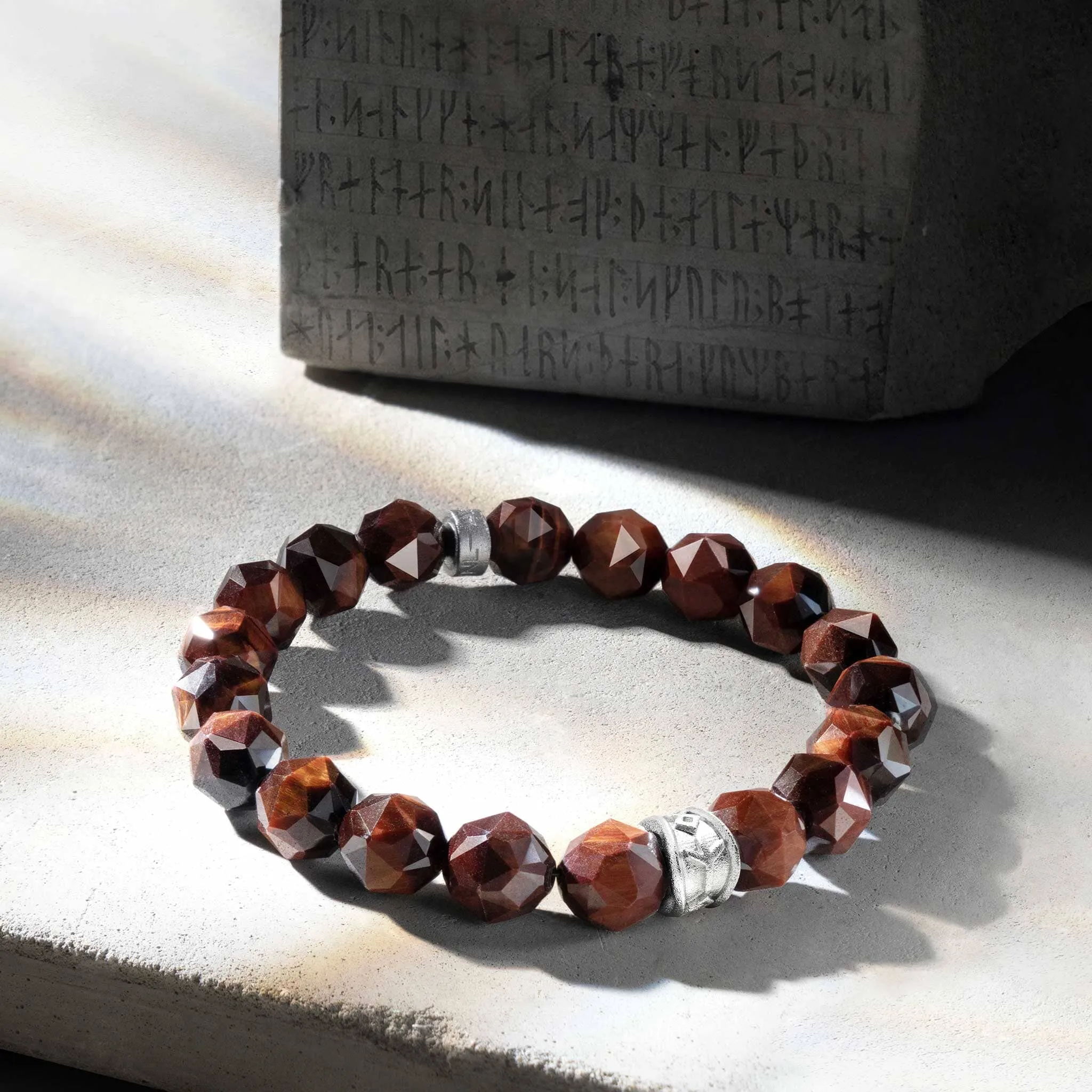 Red Tiger Eye Rune-Engraved Bracelet