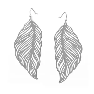 Rhodium Metal Leaf Earrings#HNE90852RD (KF1)