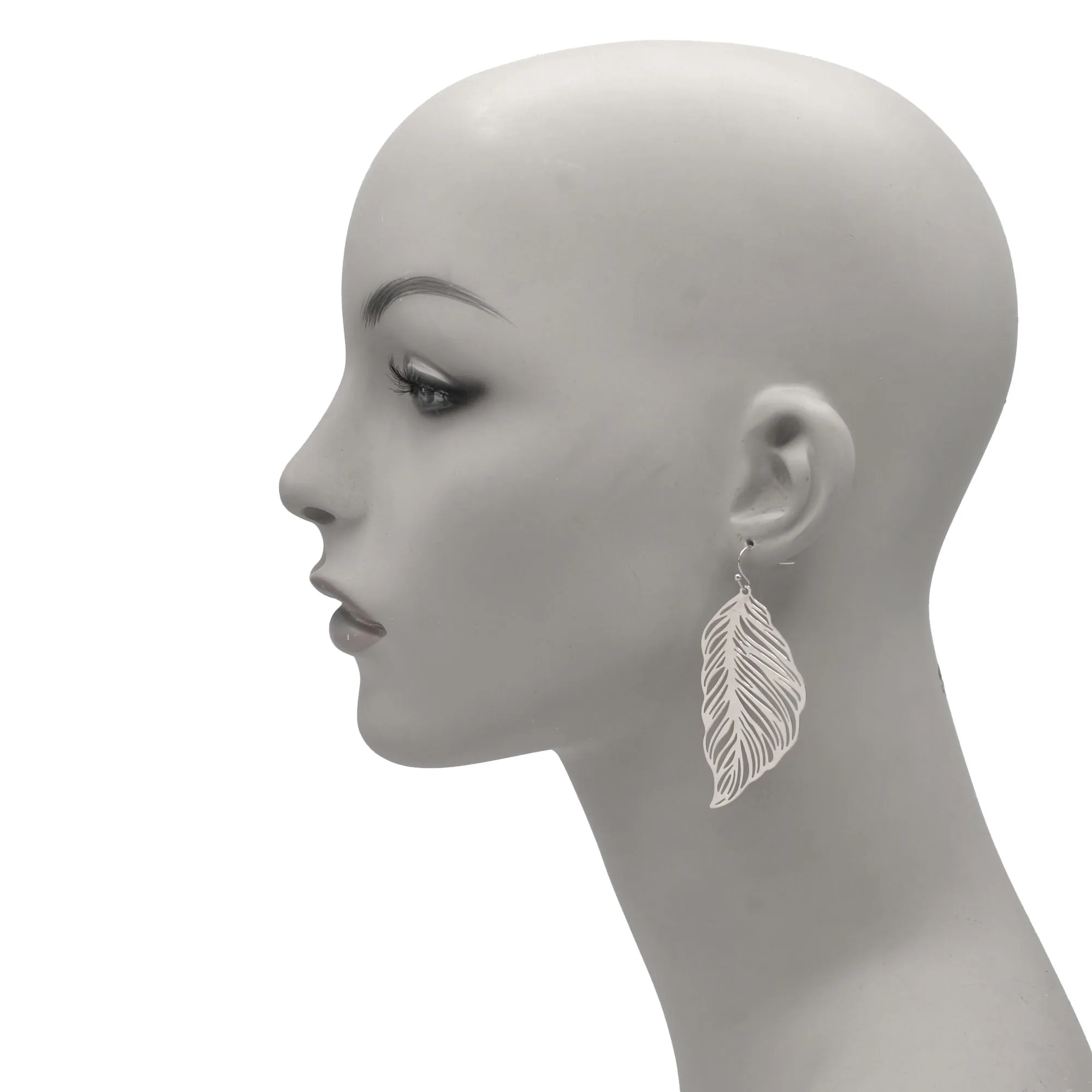 Rhodium Metal Leaf Earrings#HNE90852RD (KF1)