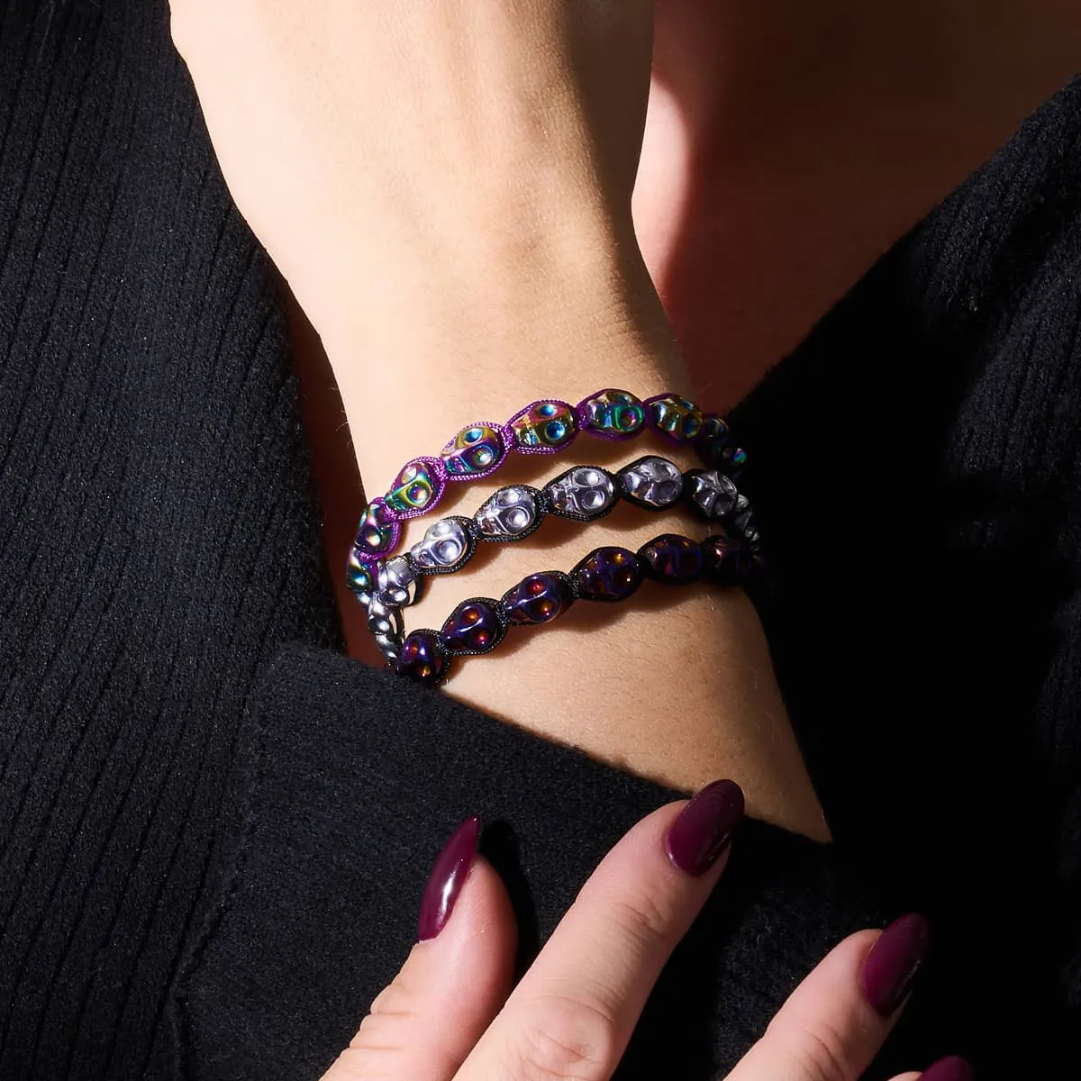 Ritual | Silver Skulls x Black | Macrame Bracelet