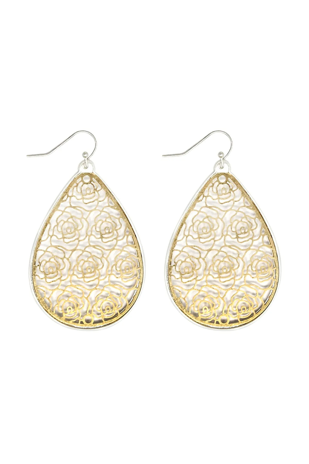 ROSE FILIGREEE TEARDROP HOOK EARRINGS
