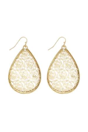 ROSE FILIGREEE TEARDROP HOOK EARRINGS