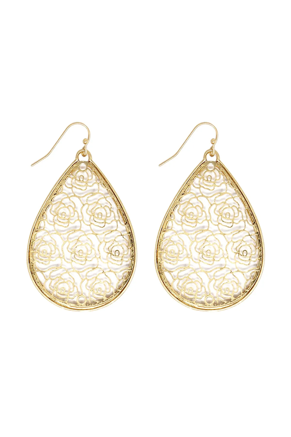 ROSE FILIGREEE TEARDROP HOOK EARRINGS
