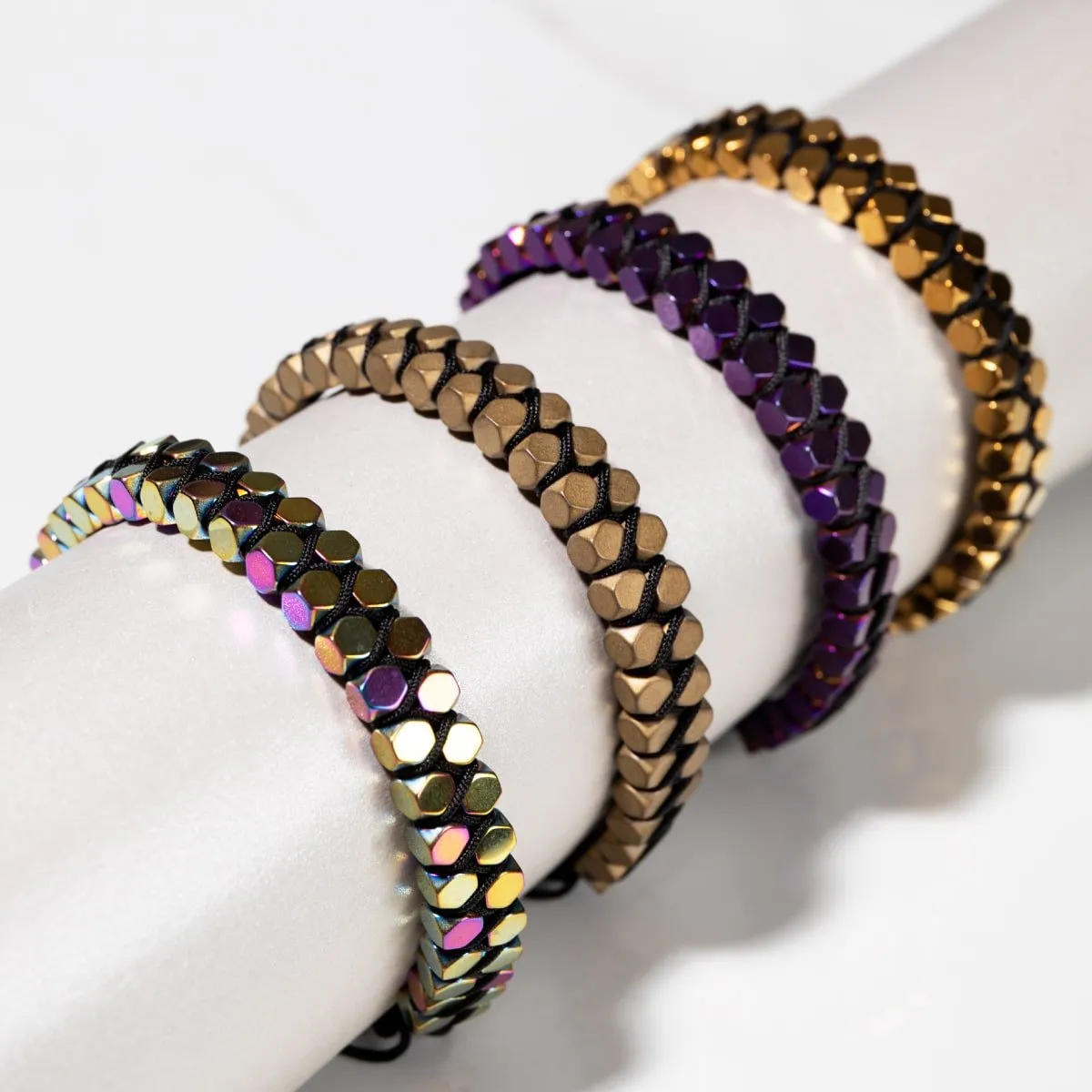 Sacred Geom | Purple Hematite | Gunmetal | Octahedron Bracelet