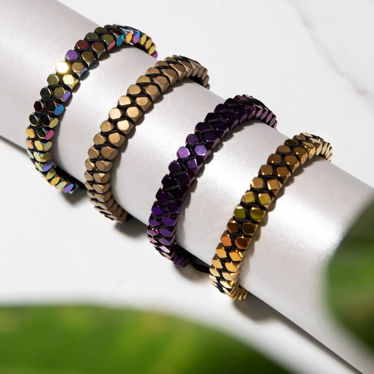 Sacred Geom | Purple Hematite | Gunmetal | Octahedron Bracelet