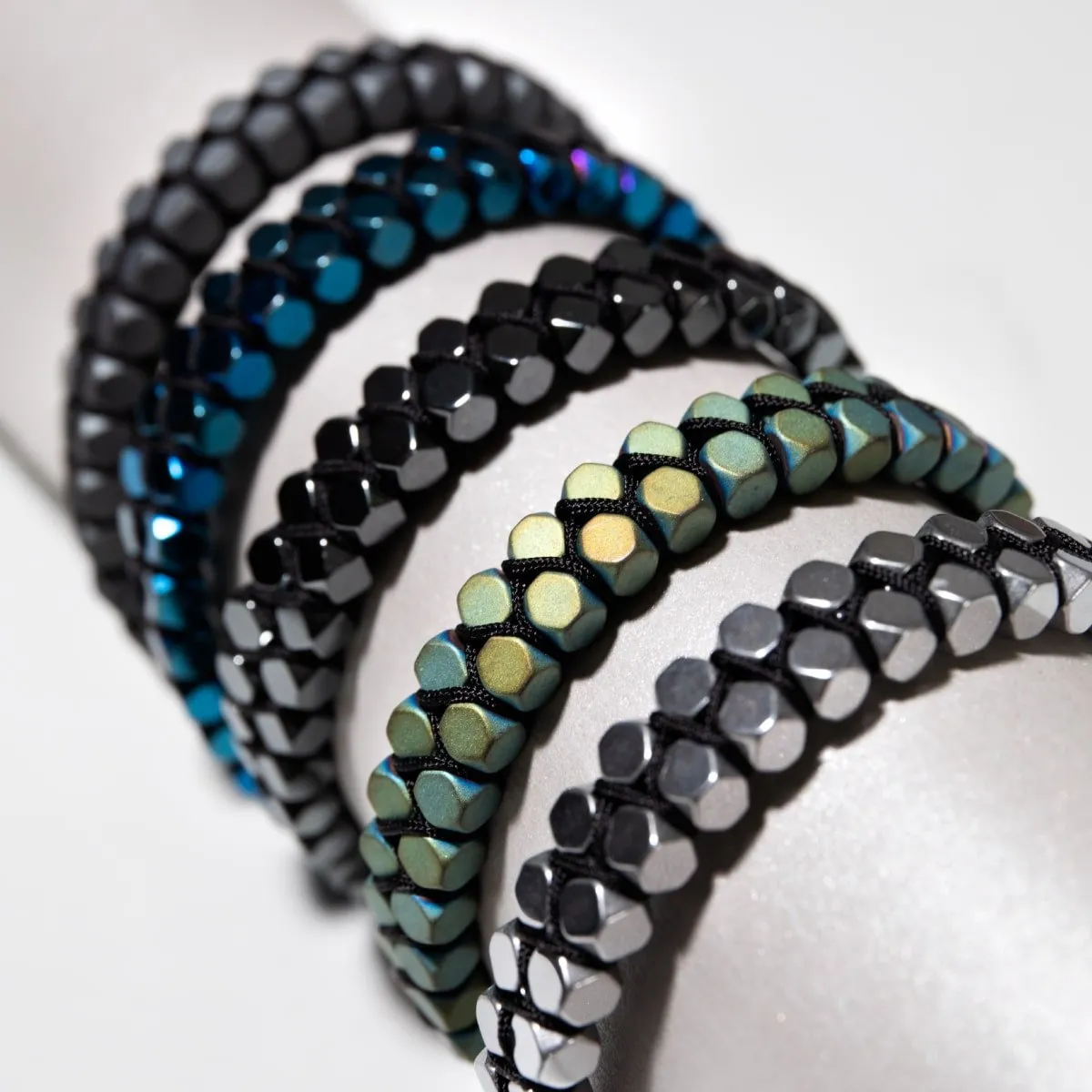 Sacred Geom | Silver Hematite | Gunmetal | Octahedron Bracelet