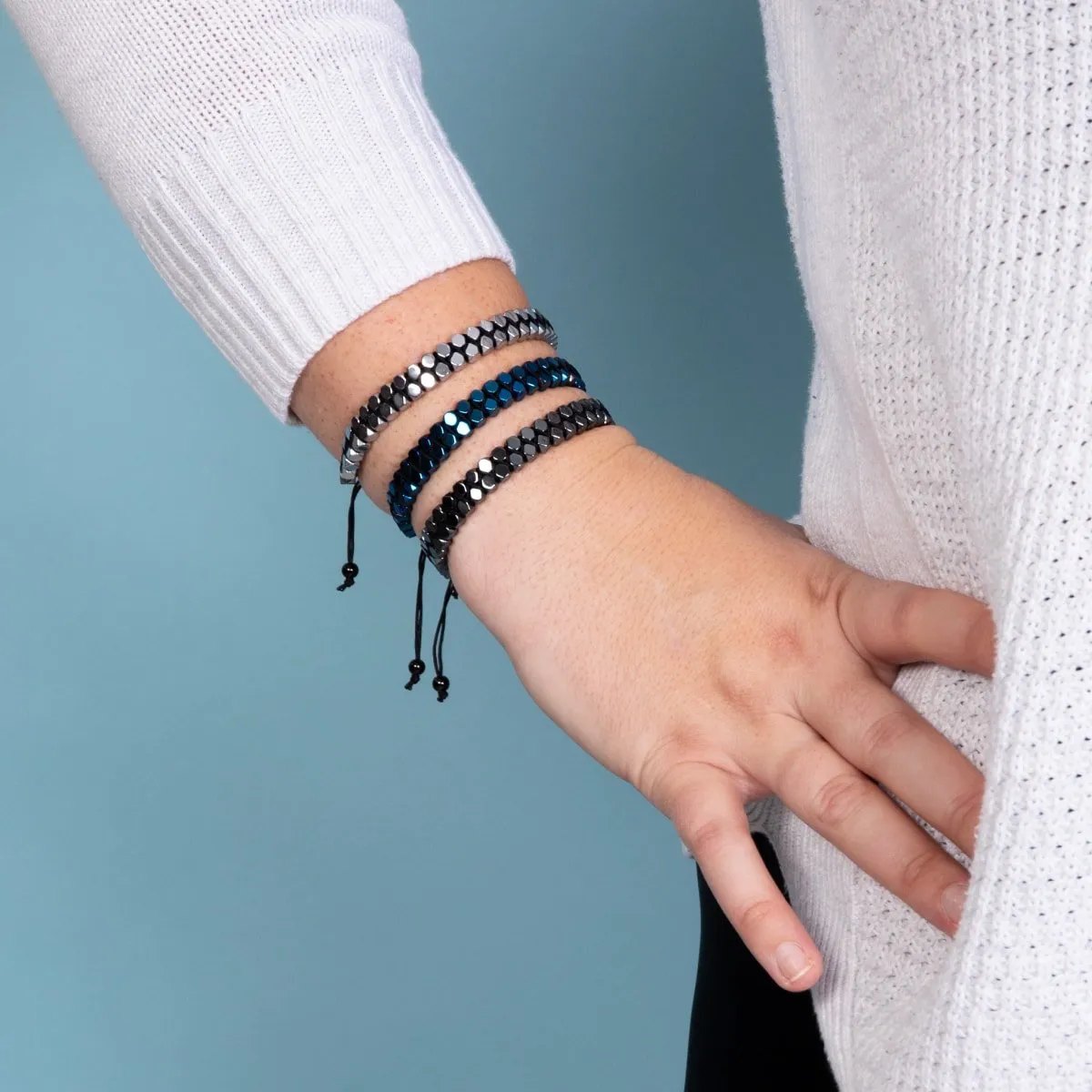 Sacred Geom | Silver Hematite | Gunmetal | Octahedron Bracelet