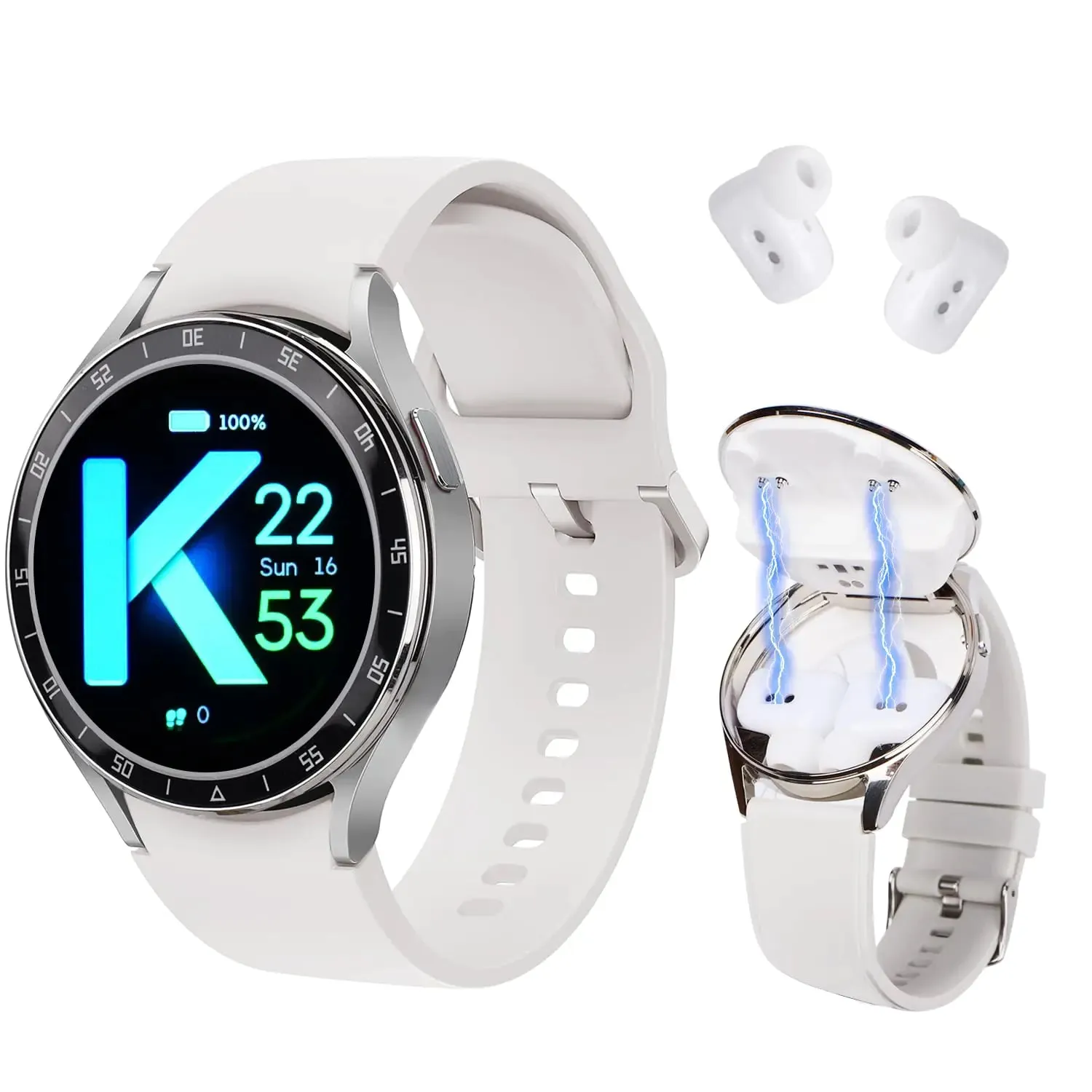 SEMAIZON Smart Watch with Earbuds 2 in 1 Sports Watch with Wireless Earphones 1.39" IPS Large Touch-Screen IP67 Waterproof Rugged Fitness Tracker (Answer/Calls) Smartwatch (White)