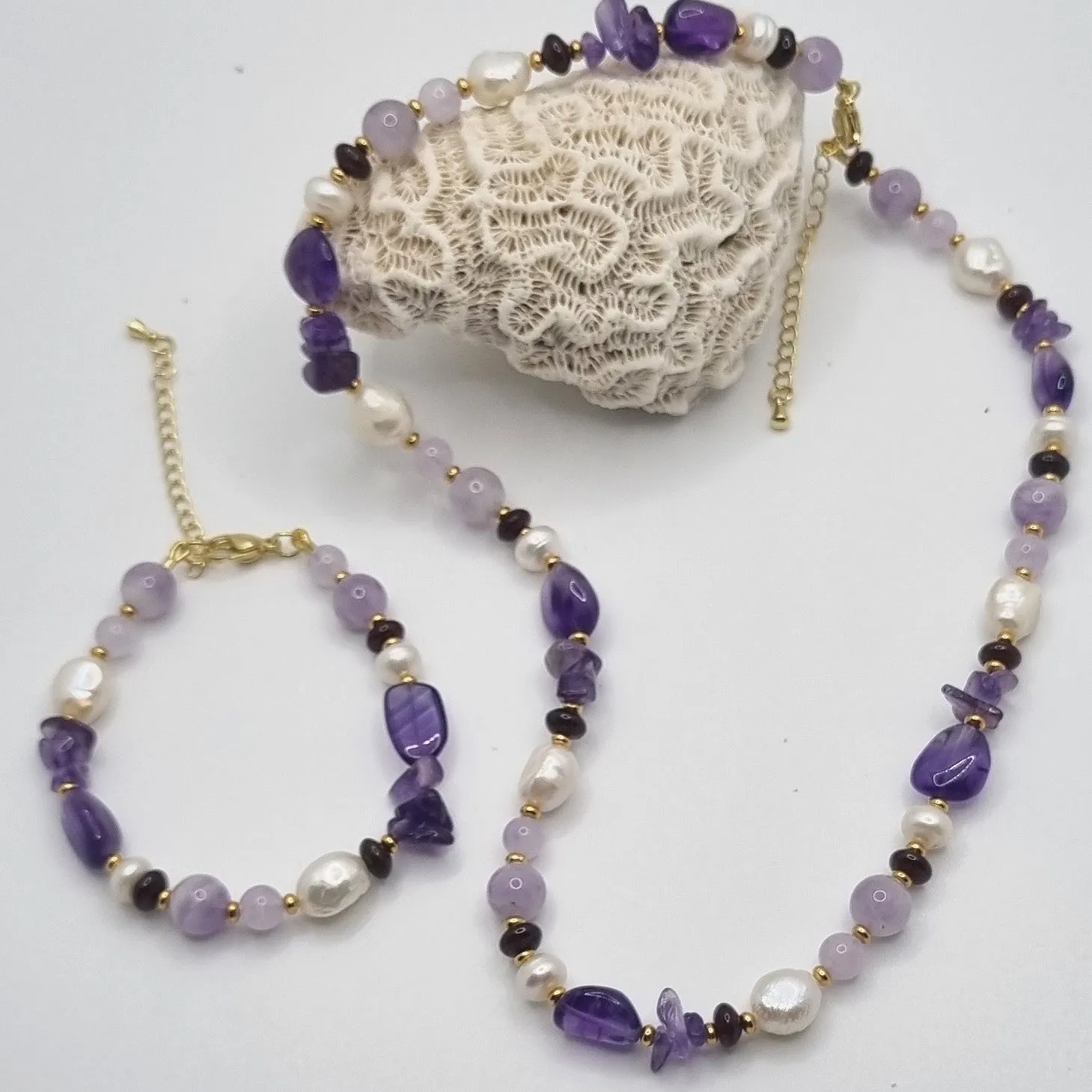 Serenity Amethyst, Garnet and Pearl Necklace