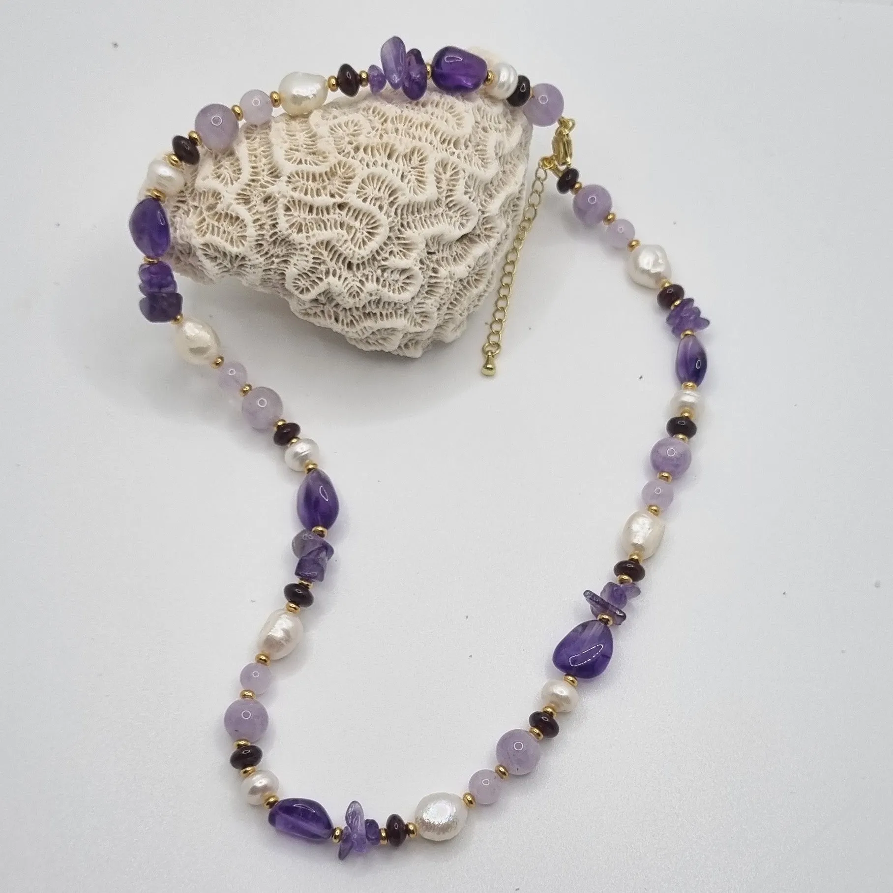 Serenity Amethyst, Garnet and Pearl Necklace