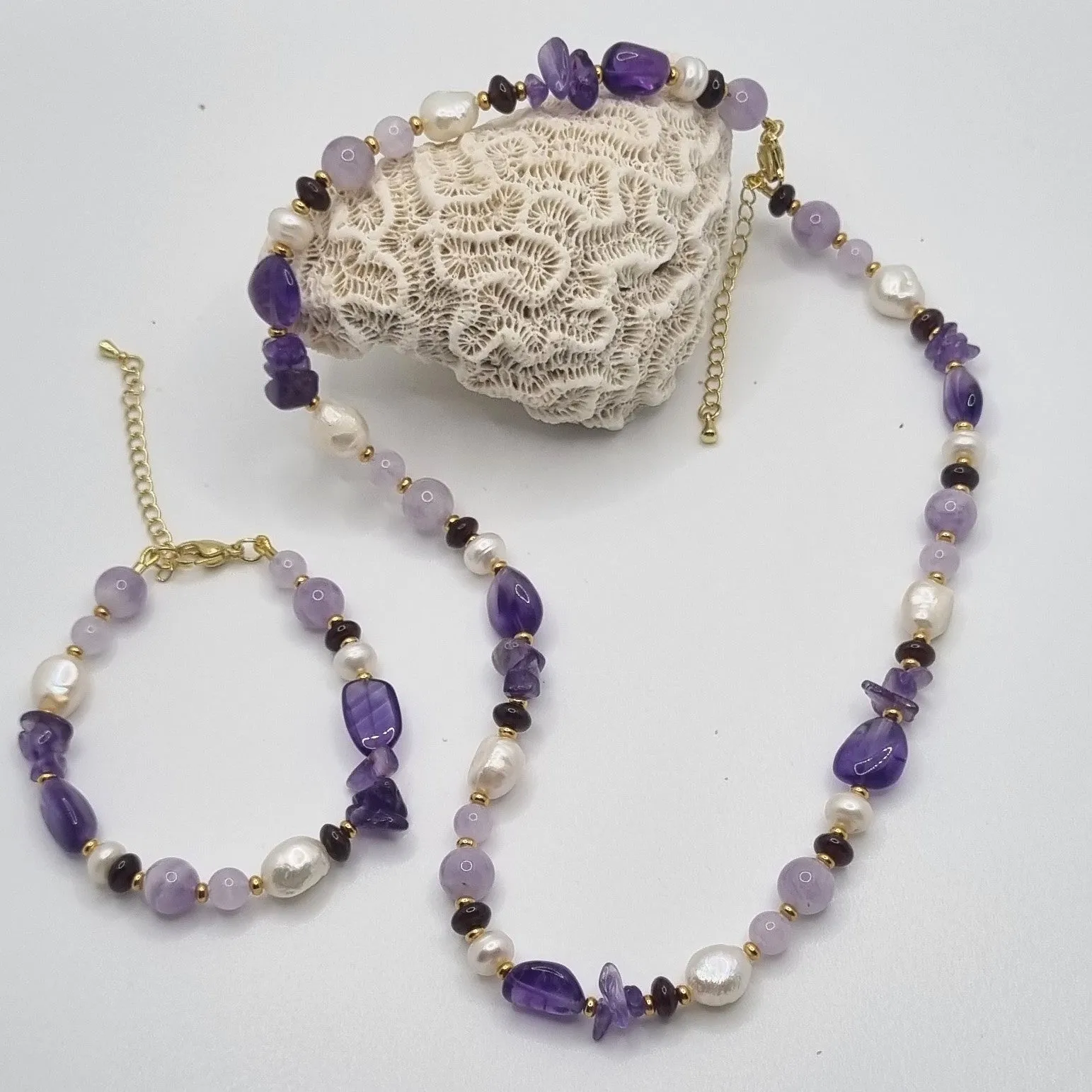 Serenity Amethyst, Garnet and Pearl Necklace