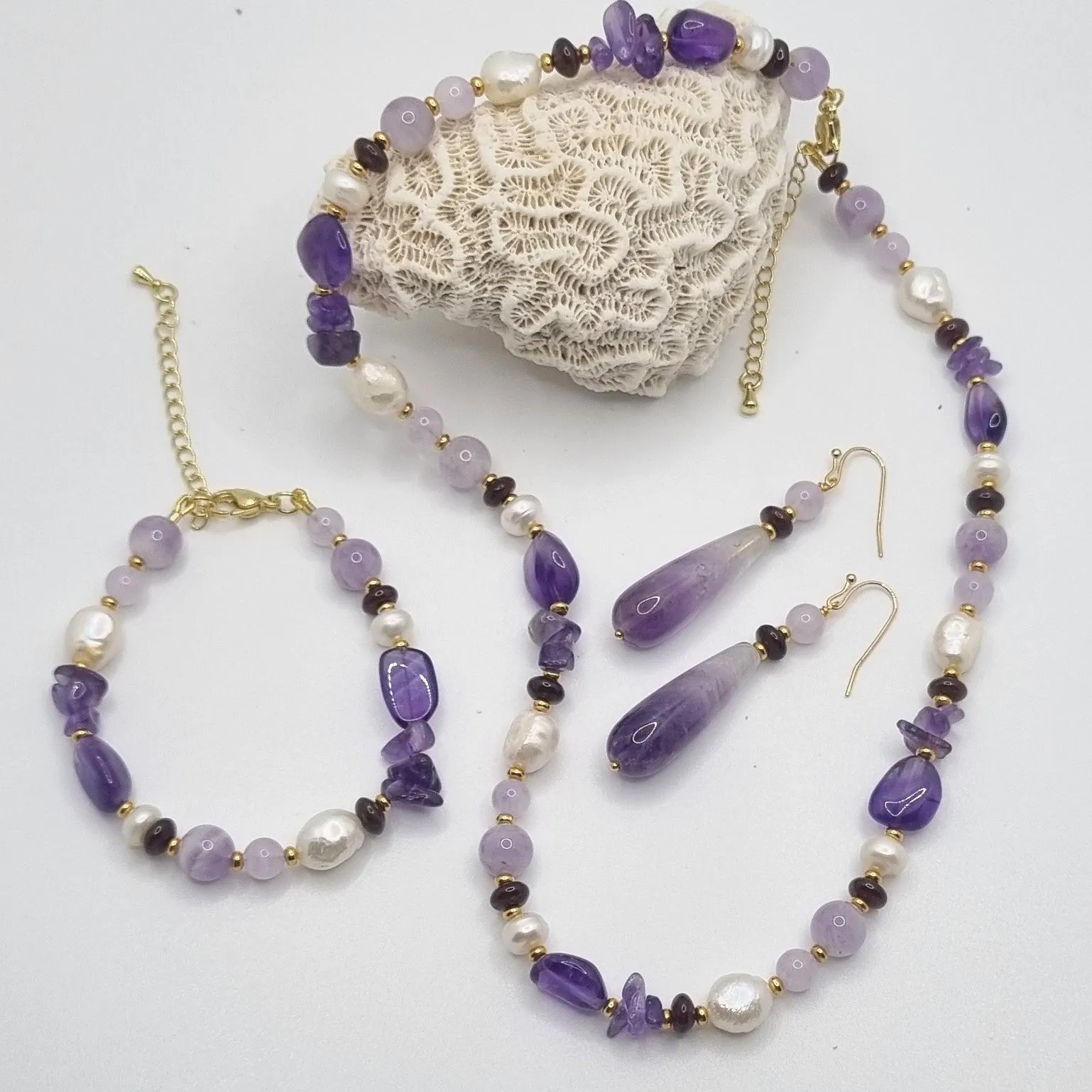 Serenity Amethyst, Garnet and Pearl Necklace
