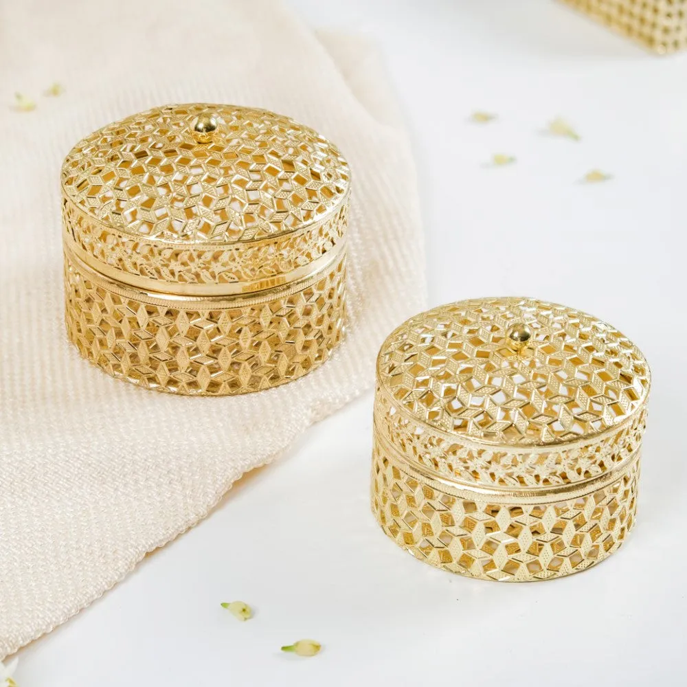 Set Of 2 Ornate Dry Fruit Box Gold