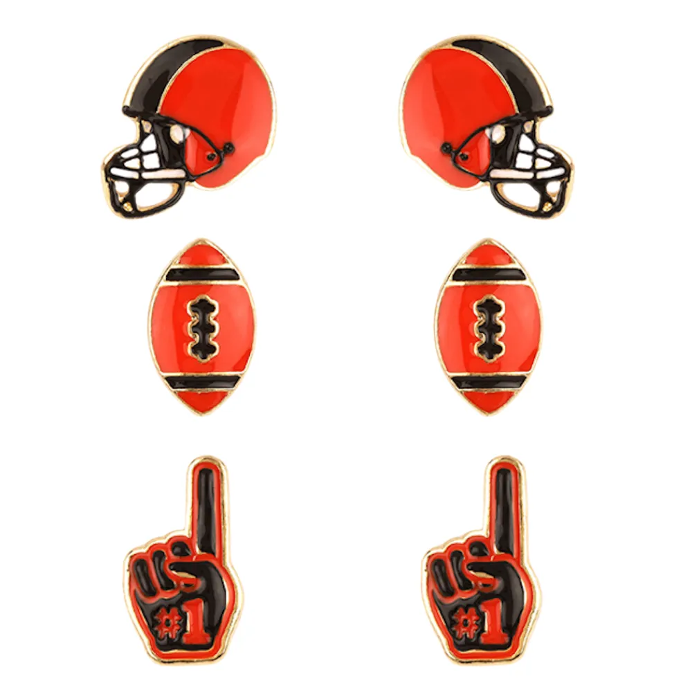 SET OF 3 GAMEDAY ENAMEL STUD EARRINGS- RED AND BLACK