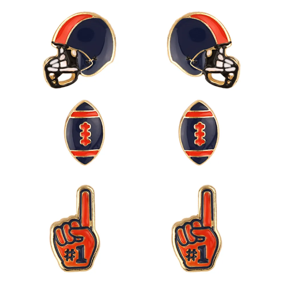 SET OF 3 GAMEDAY ENAMEL STUD EARRINGS- RED AND BLACK