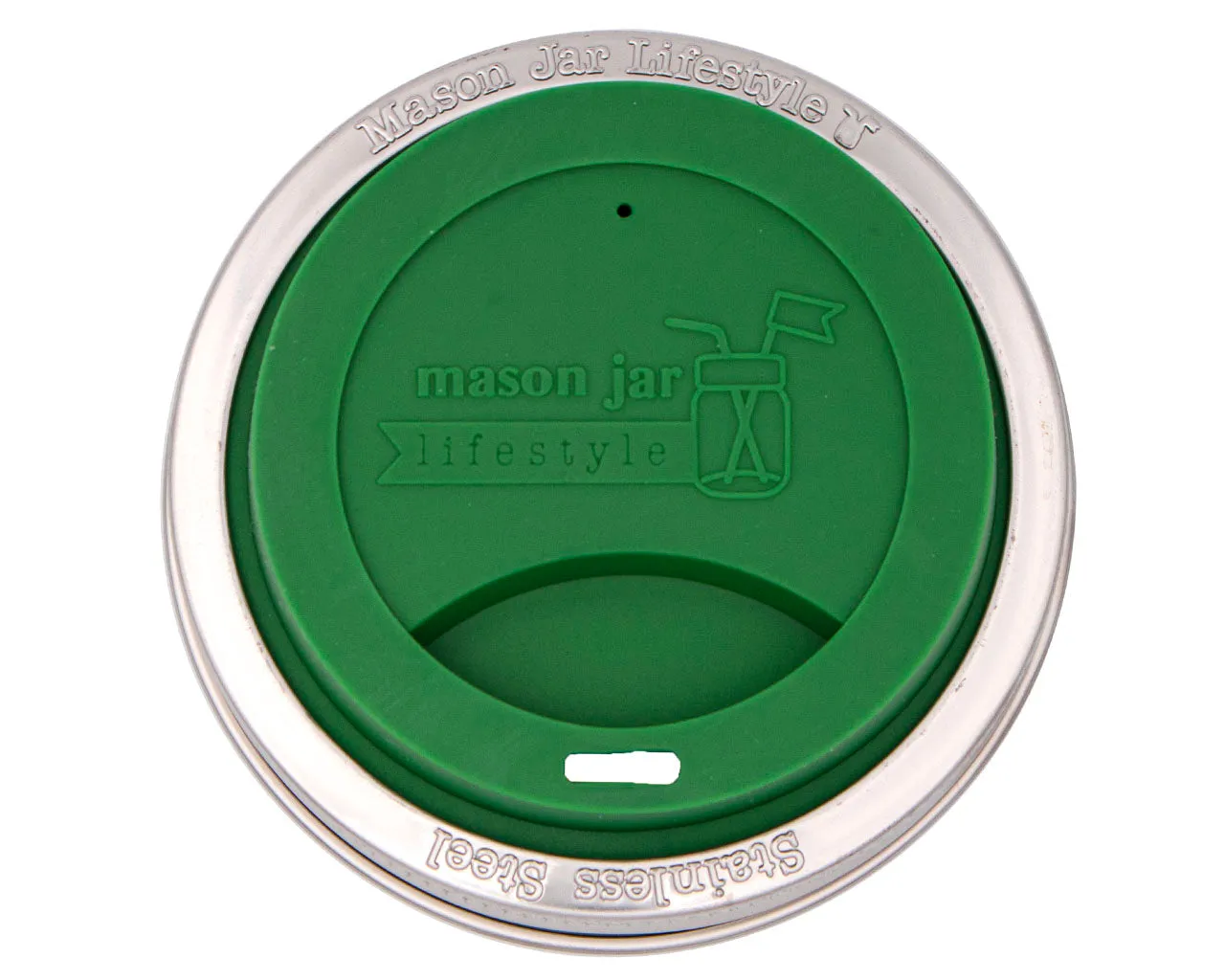 Silicone Drinking Lid with Stainless Steel Band for Mason Jars