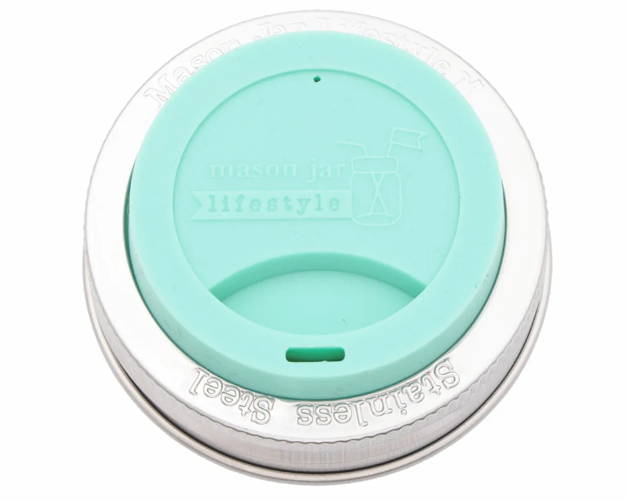 Silicone Drinking Lid with Stainless Steel Band for Mason Jars