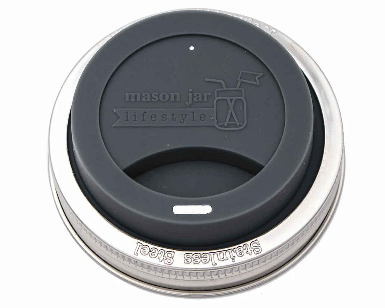 Silicone Drinking Lid with Stainless Steel Band for Mason Jars