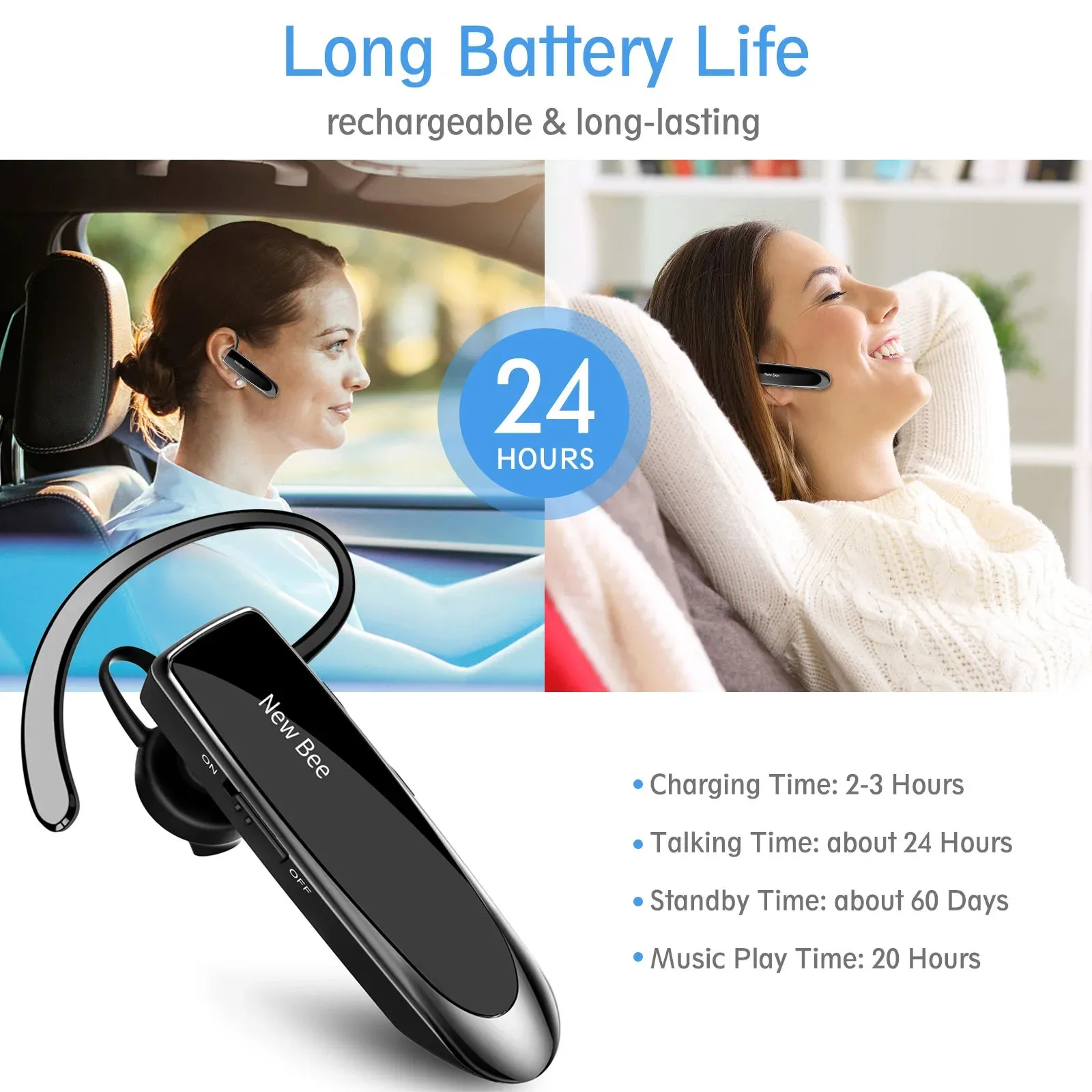 Single Wireless Bluetooth Headset Earphone - Noise Cancelling Mic - Sports Headphone - Hands-Free Earbuds